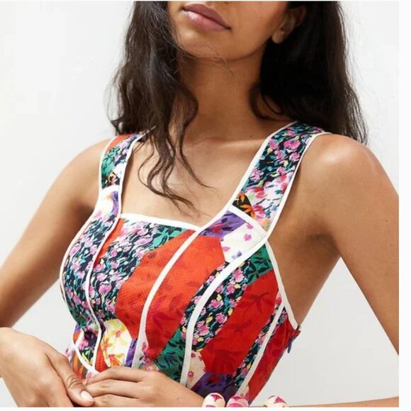 ⭐️ Square Floral Peasant Boho Art Deco Chic Hip Farm Glam Patchwork Maxi Dress - Picture 5 of 9